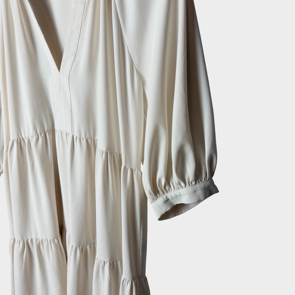 Amanda Uprichard Ivory Tiered Midi Dress Ruffle Neck Size S Coastal Minimalist - Picture 5 of 12